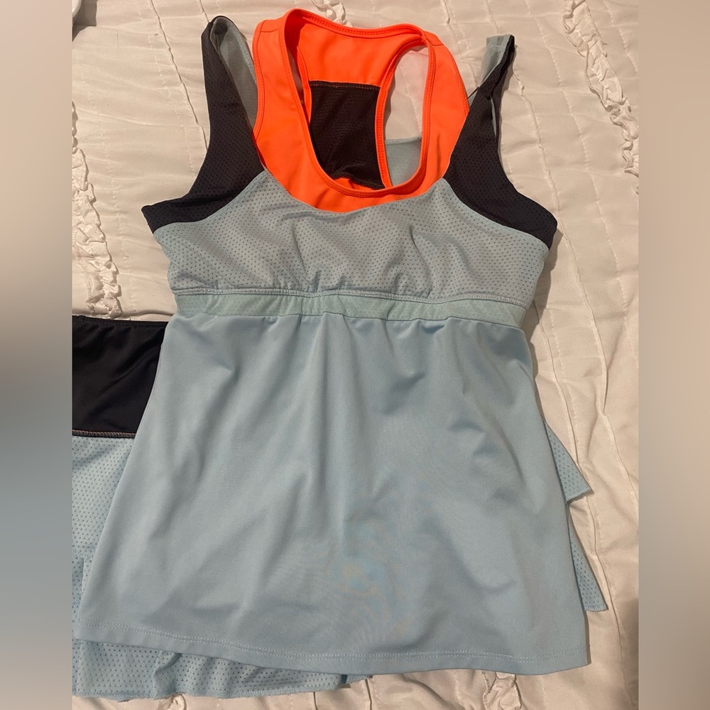 Lucky in Love Tennis Skirt Top Outfit  Light Blue Orange Black Size S/M